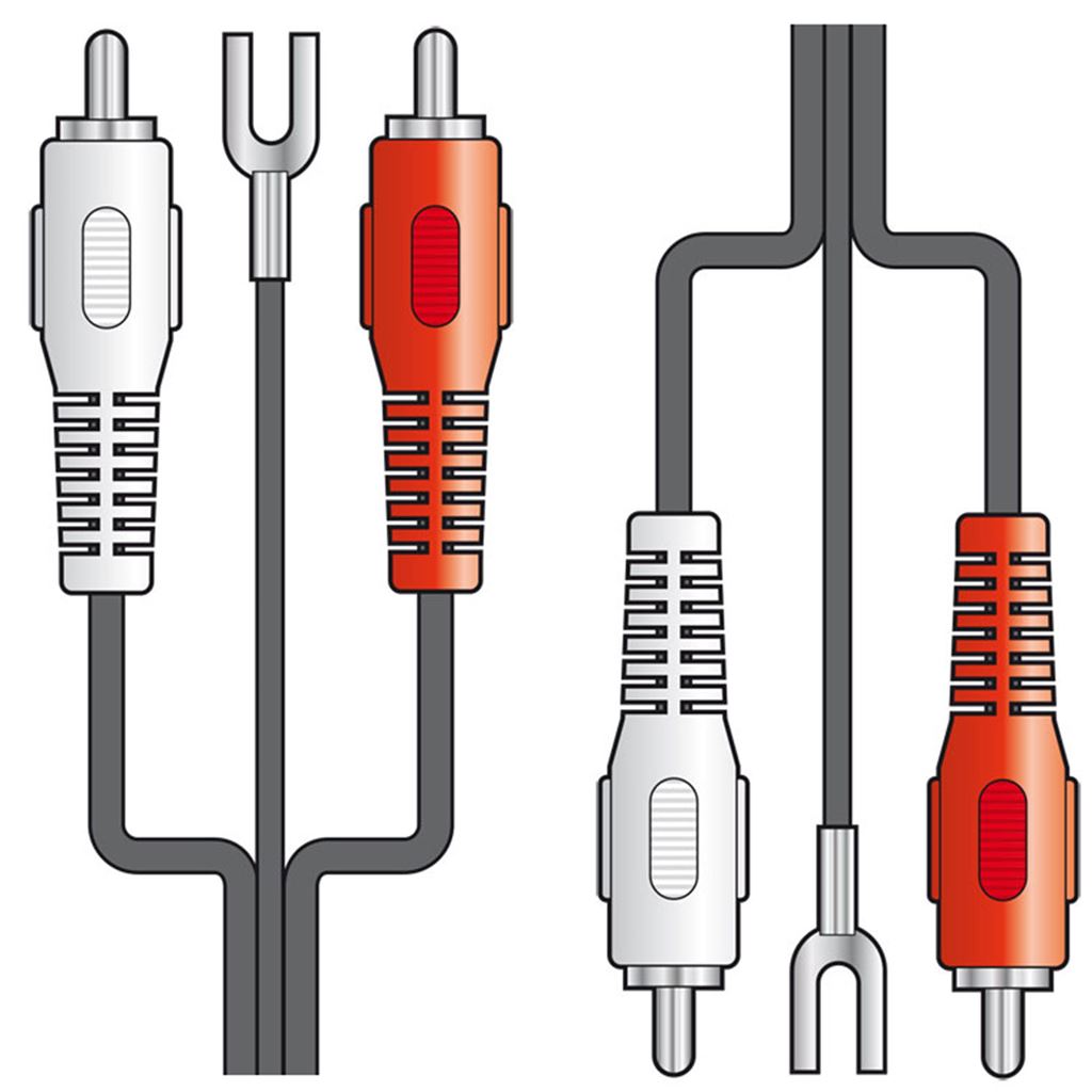 Twin RCA Phono to twin RCA Phono Cable with Ground Wire 1.2m - 2RCA plugs 2RCA plugs