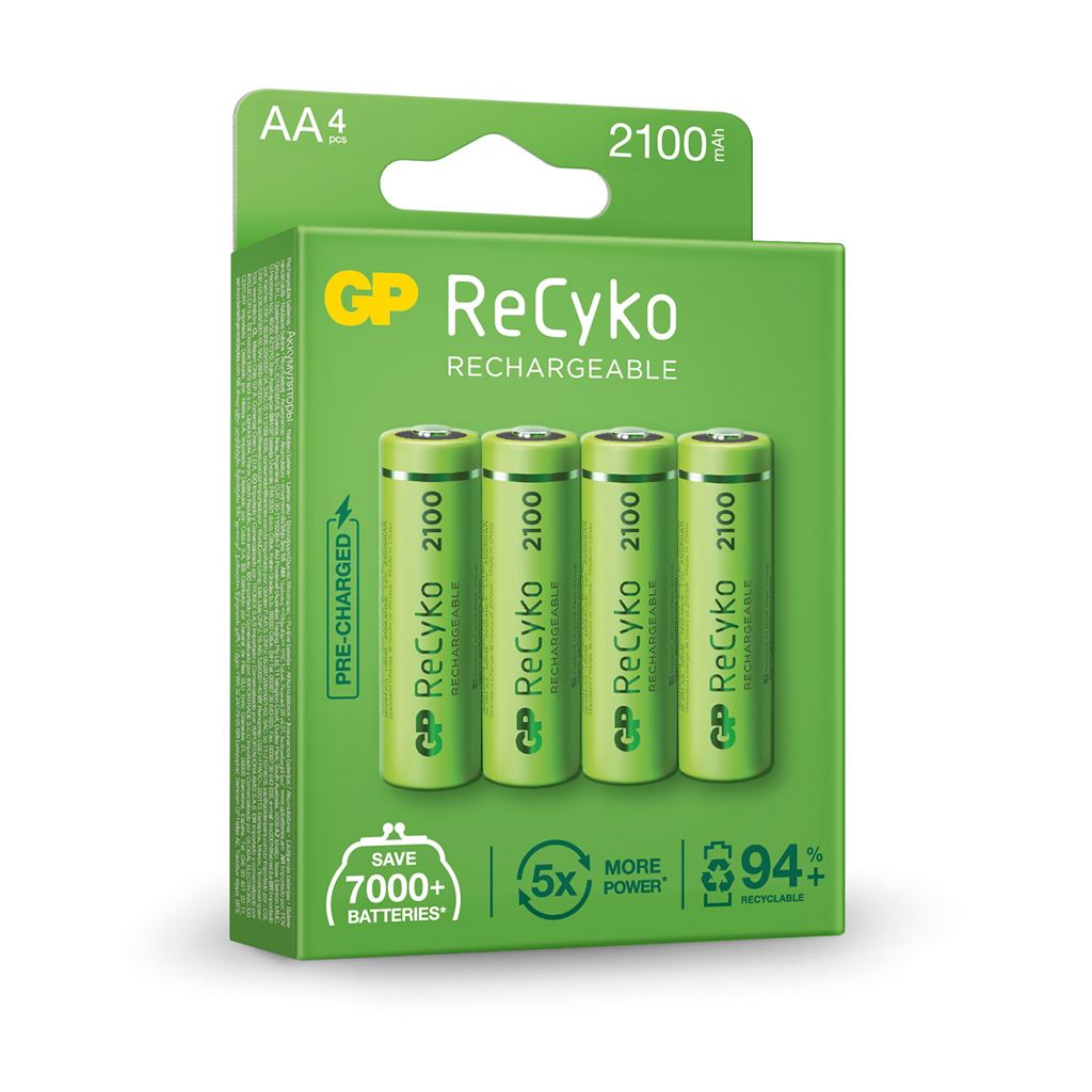 GP Recyko+ NiMH Rechargeable Batteries - Batteries, 2100mAh, 4 x AA