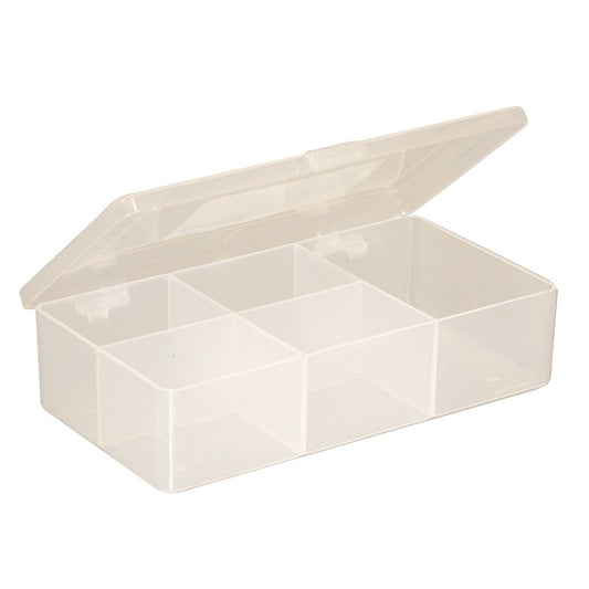 White Size 18 Compartment Box with Hinged Lid and Semi Transparent Finish