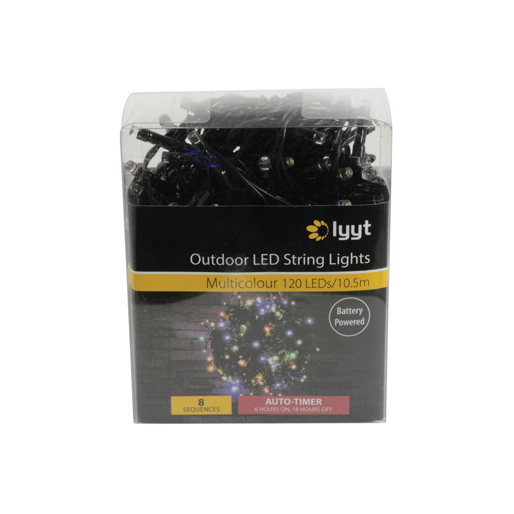 Outdoor LED battery operated String Lights with Timer - 120 Multicolour - BLS120MC