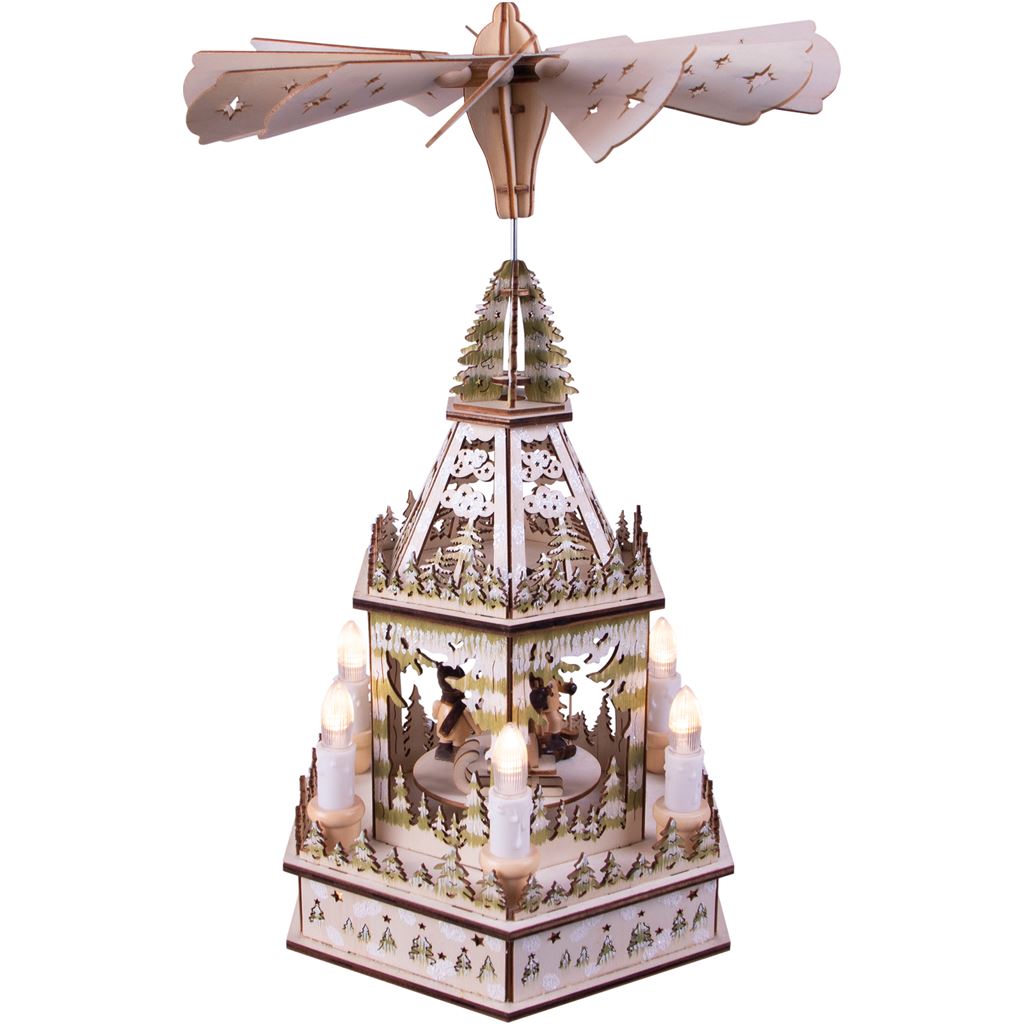 Battery Powered Wooden Christmas Pyramid with 6 LED Lights