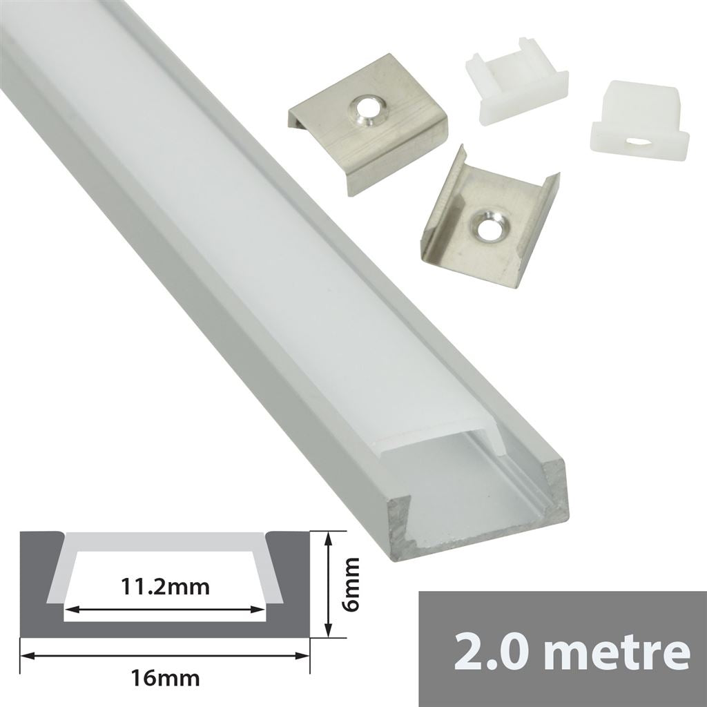 Aluminium LED Tape Profile - Shallow Section - 2m - AL2-S1606