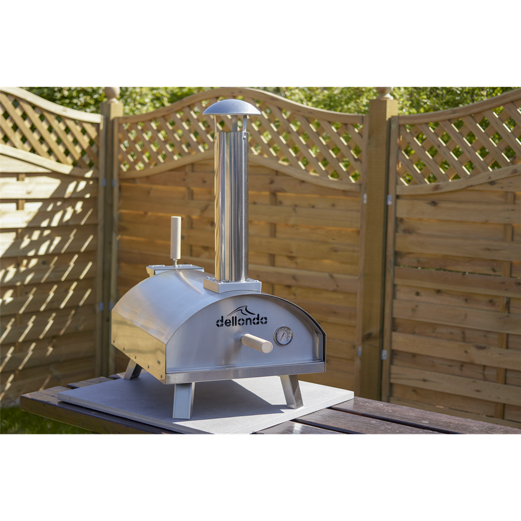 Dellonda 14" Portable Wood-Fired Pizza & Smoking Oven - Stainless Steel