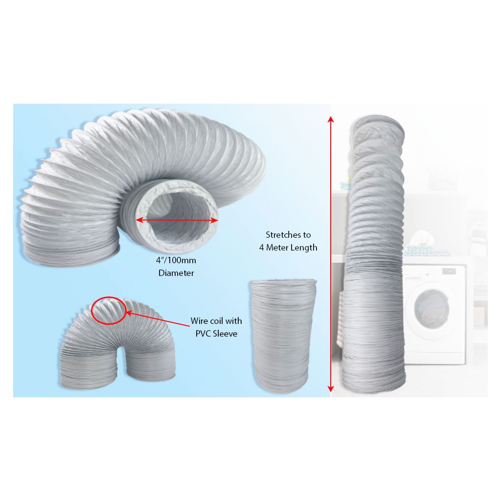 Extra Strong Tumble Dryer Vent Hose Exhaust Pipe 4 Inch Diameter 4 Metre / 13 Feet Length