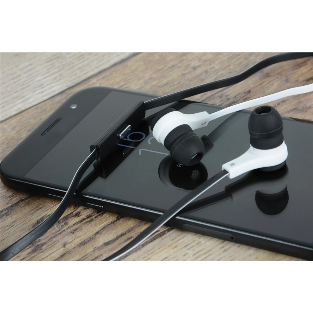 Rubberised Stereo Earphones with Hands-free - w/Mic Black & White