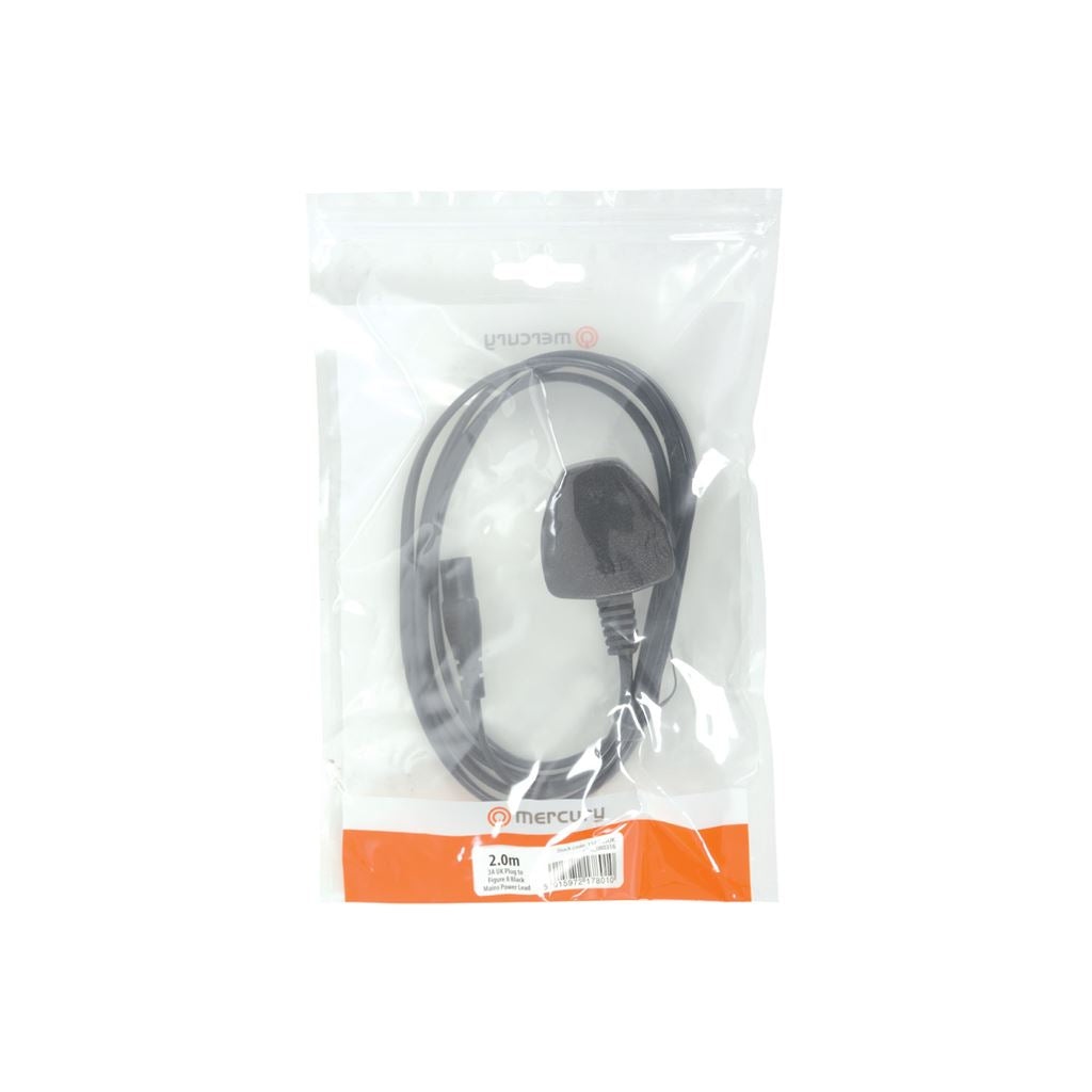 Mains Power Leads UK Plug - Figure 8 3A - Black 2.0m