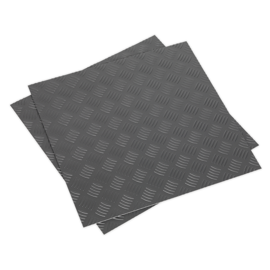 Vinyl Floor Tile with Peel & Stick Backing Silver Treadplate - Pack of 16