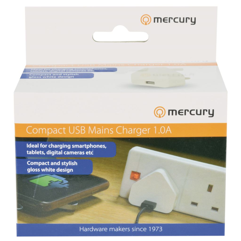 Compact USB Mains Charger 1.0A