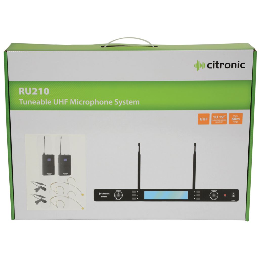 Tuneable Dual UHF Beltpack Microphone System - RU210-N Multi-UHF Neckband/Lavalier - RU210H