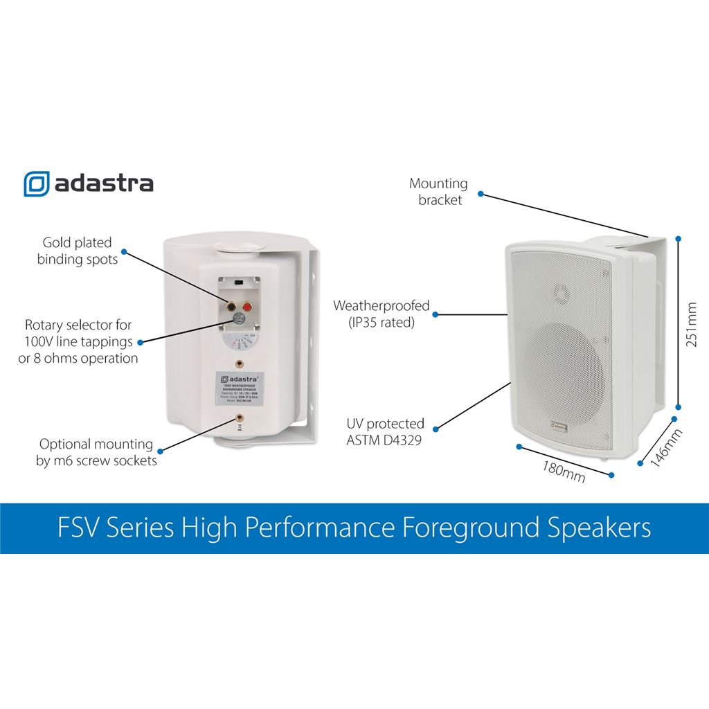 FS Series High Performance Foreground Speakers - FSV-W speaker, 100V line, 8 Ohm, 65W rms, white