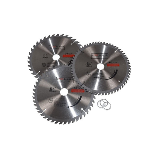 Circular Saw Blades 160mm x 20mm TCT Tungsten Carbide Teeth 36 48 and 60 Tooth Triple Pack