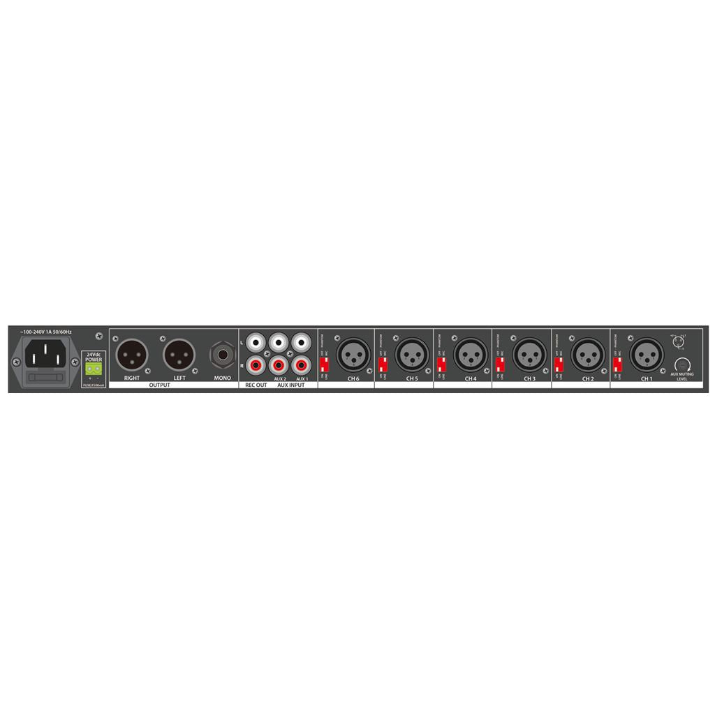 1U Mic/Line Rack Mixer - ML622 6 + 2 Aux