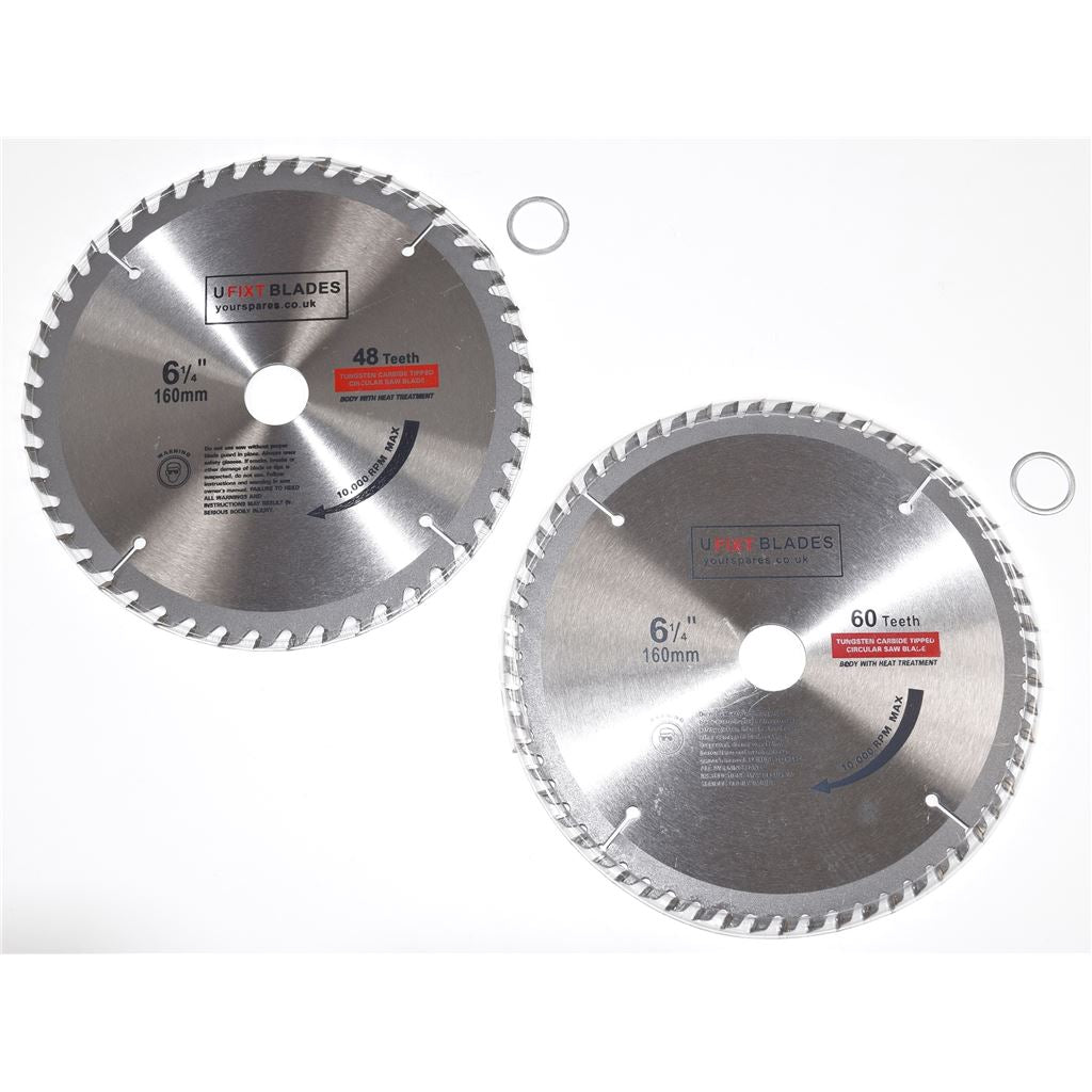 Circular Saw Blades 160mm x 20mm TCT Tungsten Carbide Teeth 48 and 60 Tooth Twin Pack