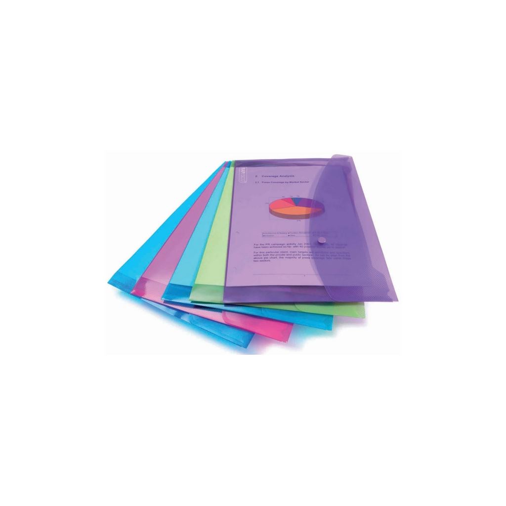 Assorted Foolscap Polypropylene Popper Wallets - Pack of 5