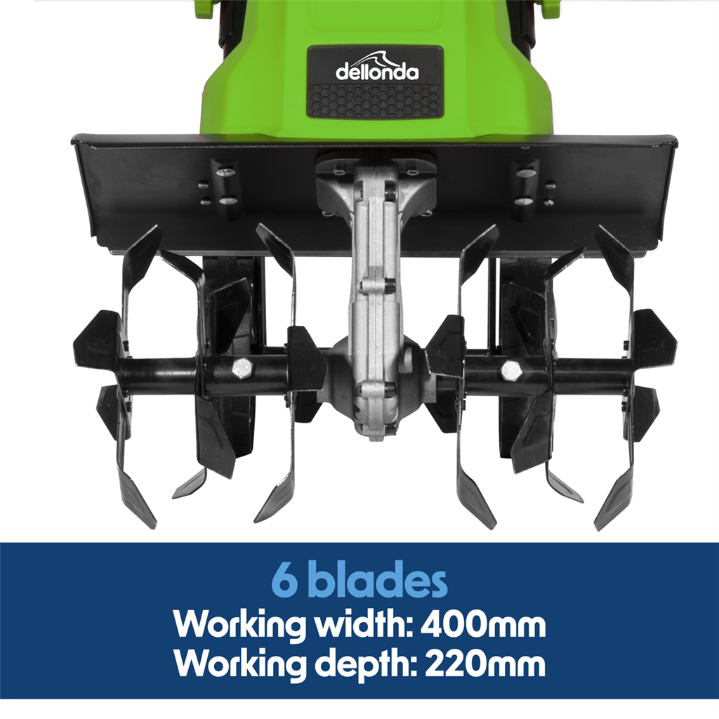 Dellonda Electric Tiller/Cultivator, 1500W Rotavator for Digging Garden Soil, Electric Weeder 40cm Working Width, 6 Blades, 10m Power Cable, Foldable Frame