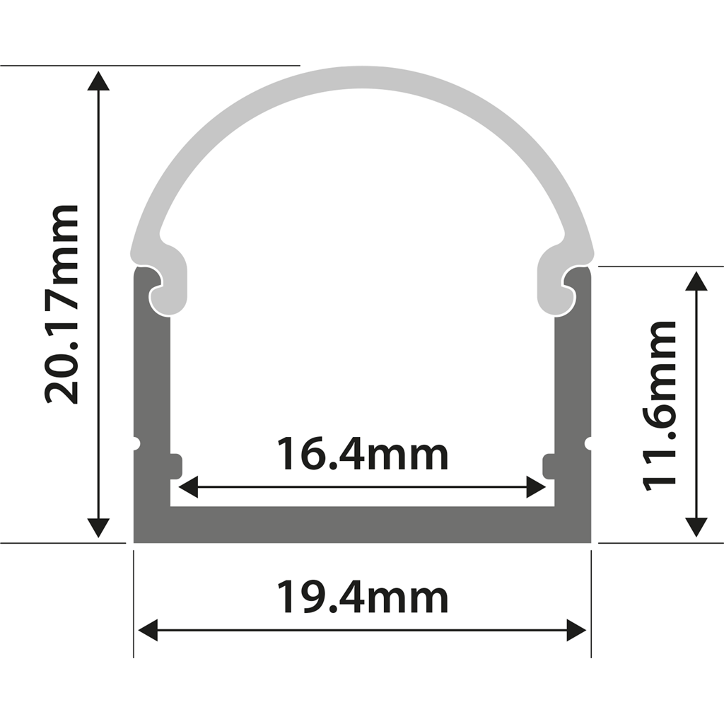 Aluminium LED Tape Profile - U Section - 2m - AL2-U2020