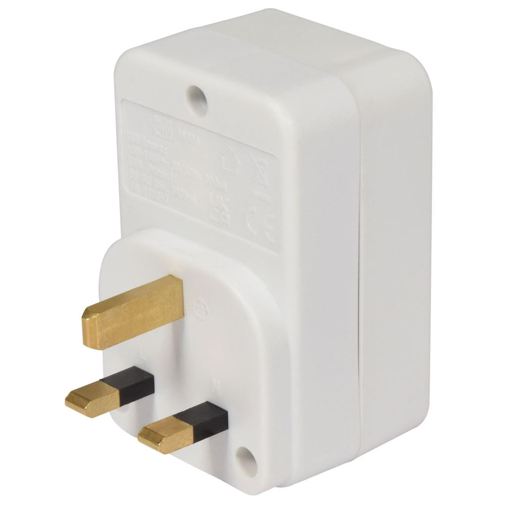 Plug Through UK Mains Adaptor with USB A and PD fast charging USB C Port - A+C