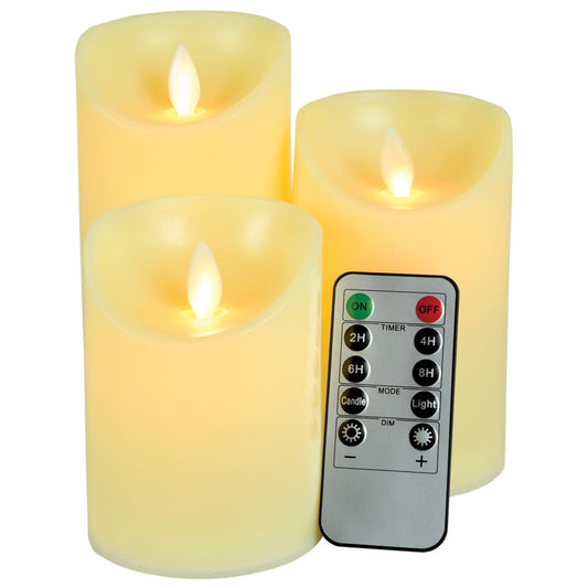 Set of 3 Dancing Flame LED Candles with Remote Control - Flameless Wax - WAX-CANDLES