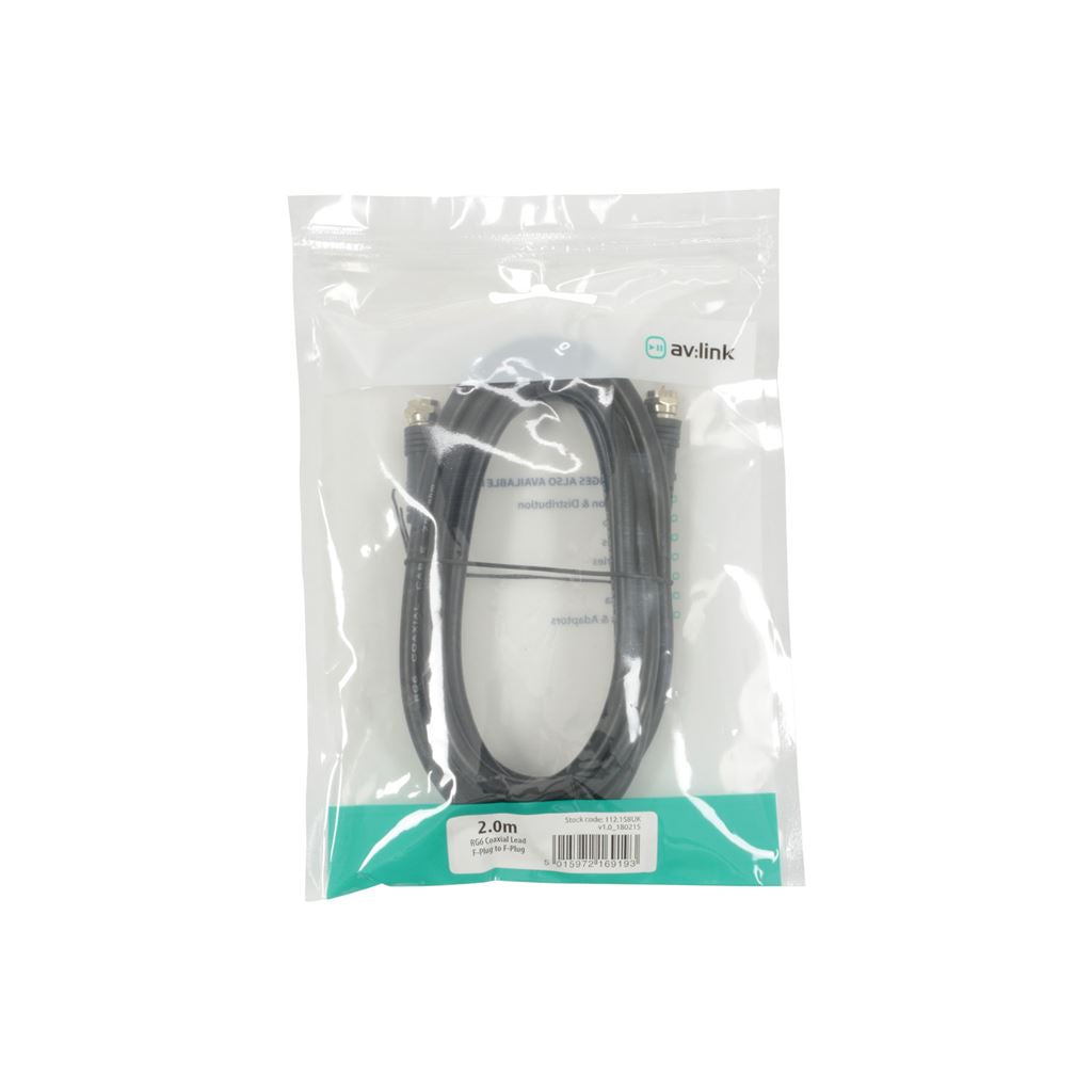 75 Ohms RG6 Coaxial F-type Plug to Plug Leads - 2.0m