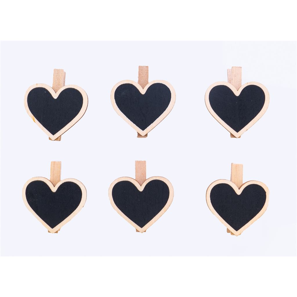 Wooden Heart Clips - Pack of 6