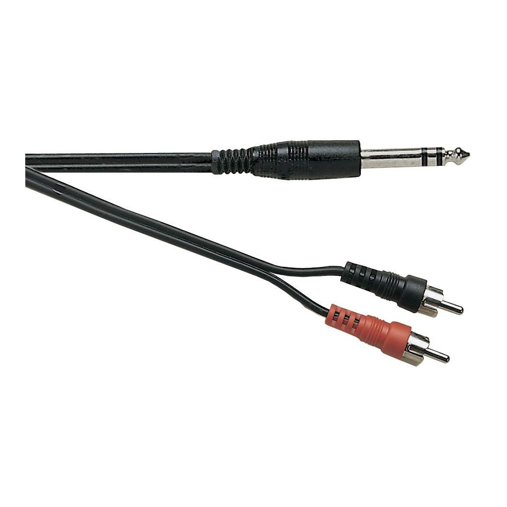 Standard 6.35 mm Stereo Jack Plug to 2x Phono Plugs Screened Lead