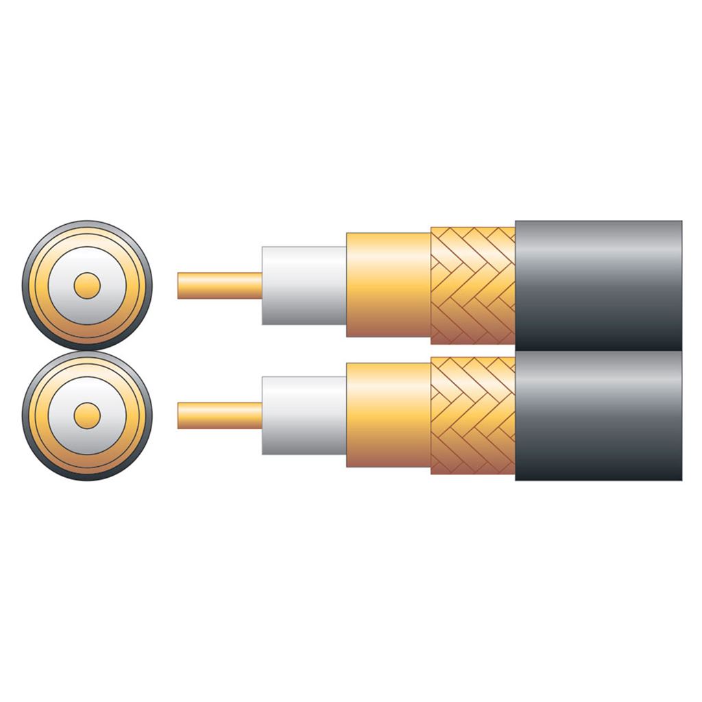 Twin RG59B/U 75 Ohms Foam Filled Coaxial Cable - Copper Braid - SAT/CCTV Foamed with Cu 100m Black