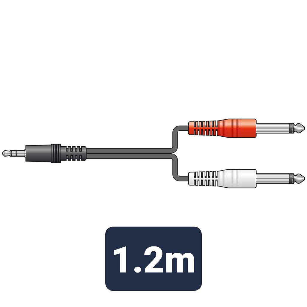 3.5mm Stereo Plug to 2 x 6.3mm Mono Plugs Lead - 1.2m