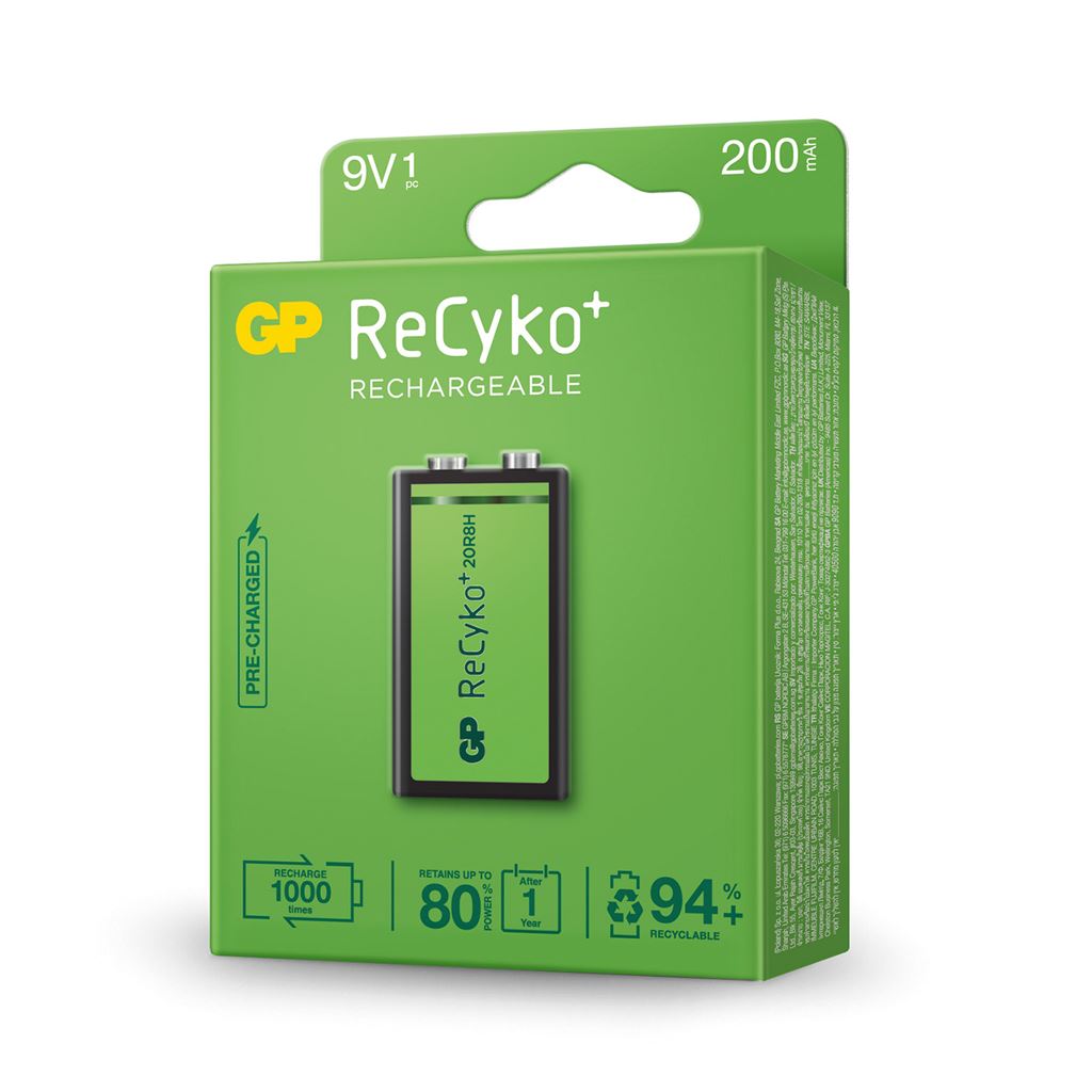 GP Recyko+ NiMH Rechargeable Batteries - 200 PP3 9V