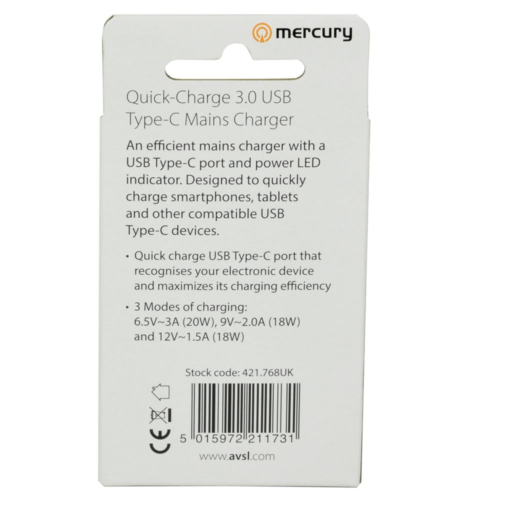 Quick-Charge 3.0 USB Type-C Mains Charger