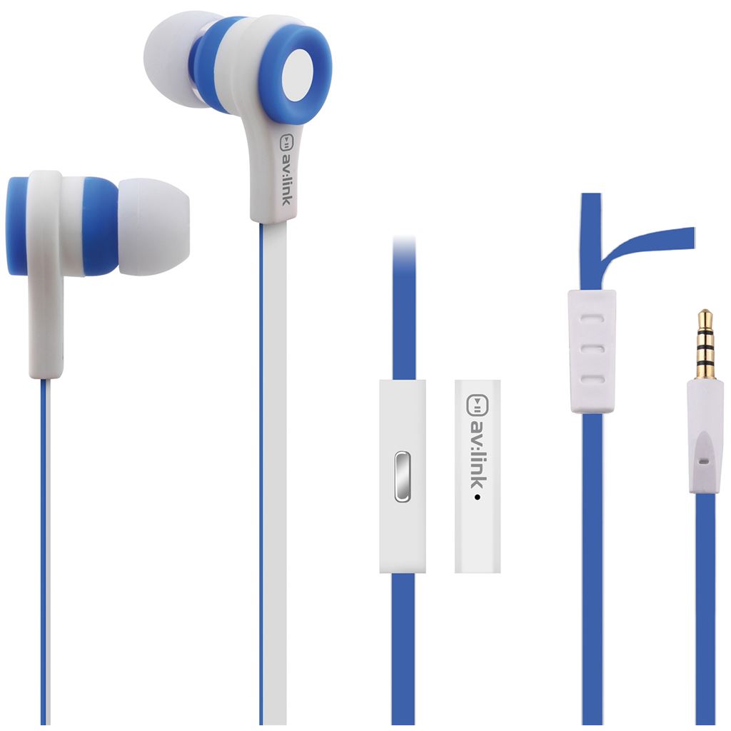 Rubberised Stereo Earphones with Hands-free - w/Mic Blue & White