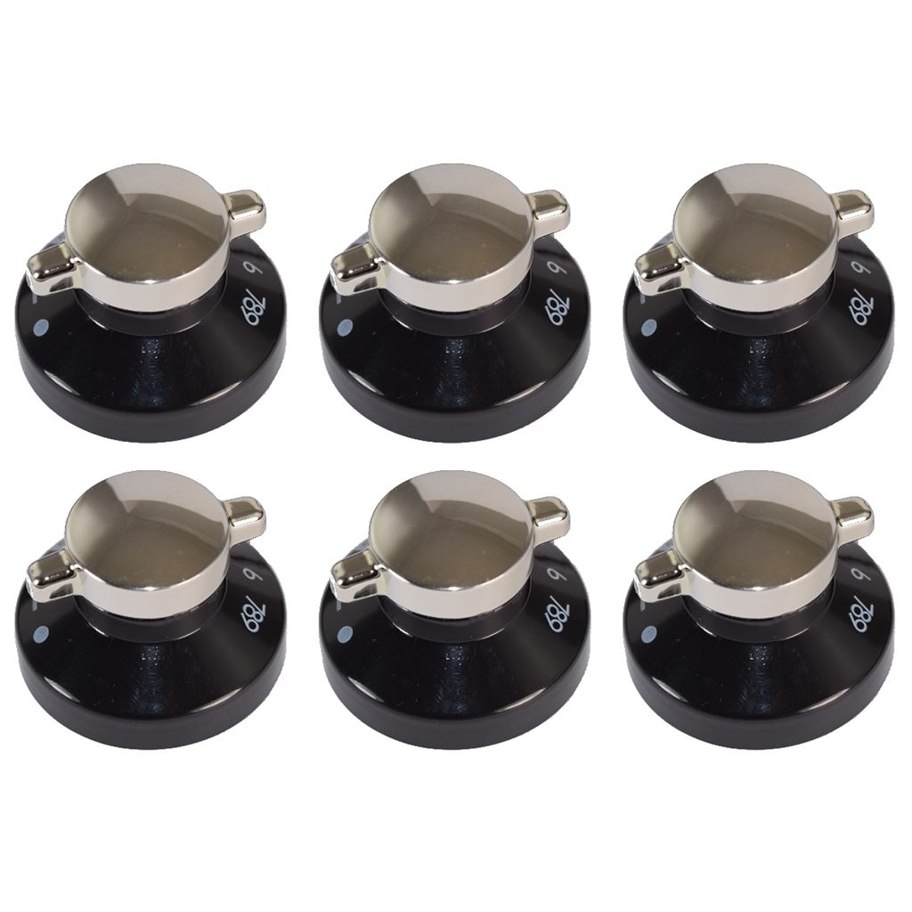 Stoves Compatible Black Silver Replacement Oven Cooker Hob control Knob Pack of 6