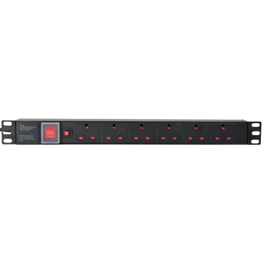 19" Rackmount Power Distribution Units - 1U 6-Gang UK + Breaker + 1.8m Lead - 1U-PDU-6UK