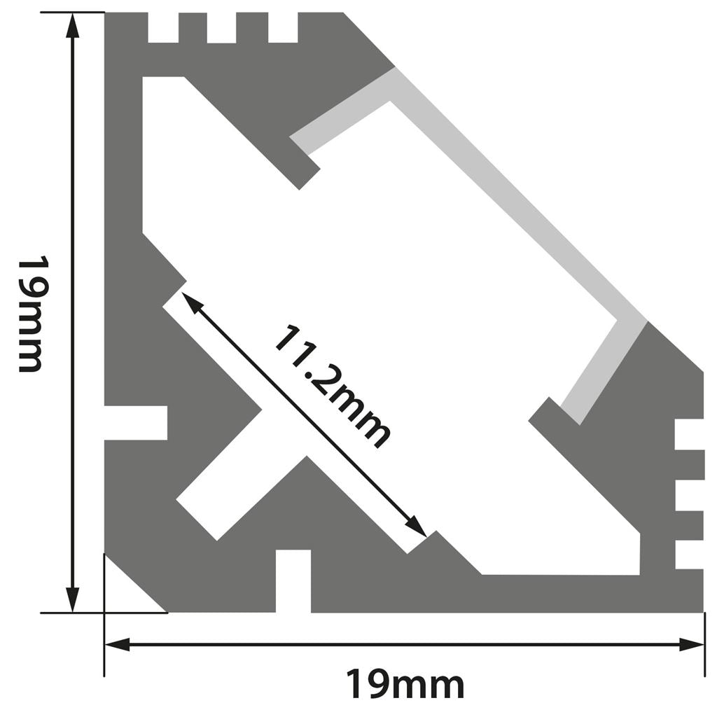 Aluminium LED Tape Profile - Angle 45&#176; - 1m Translucent - AL1-A1919