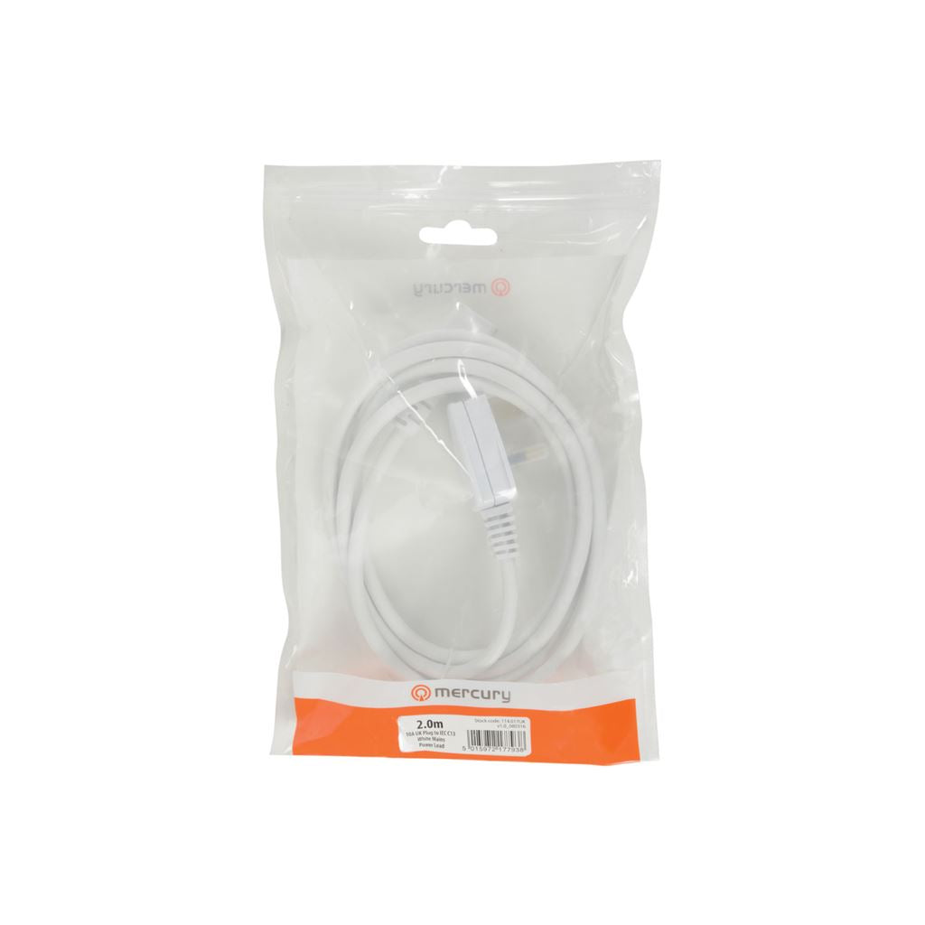 Mains Power Leads UK - IEC 10A - Plug White 2.0m