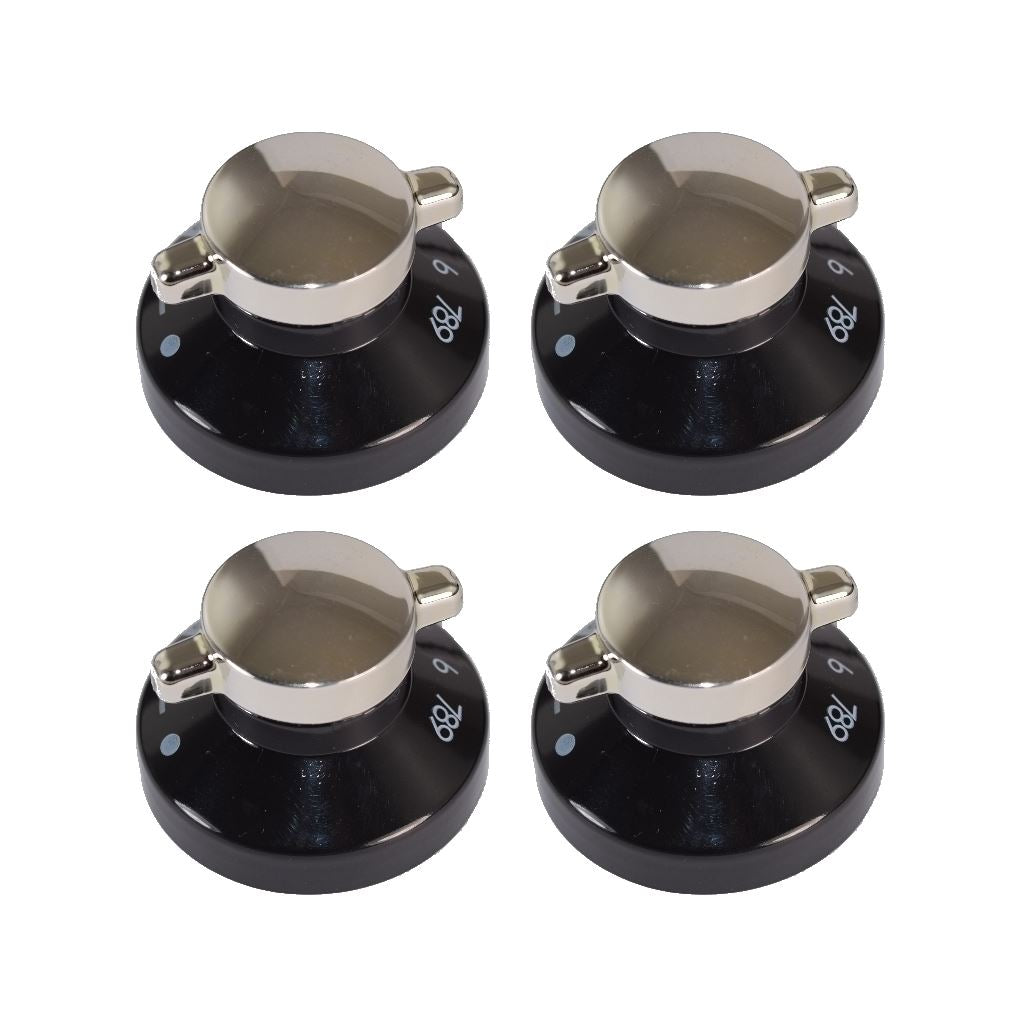 Stoves Compatible Black Silver Replacement Oven Cooker Hob control Knob Pack of 4