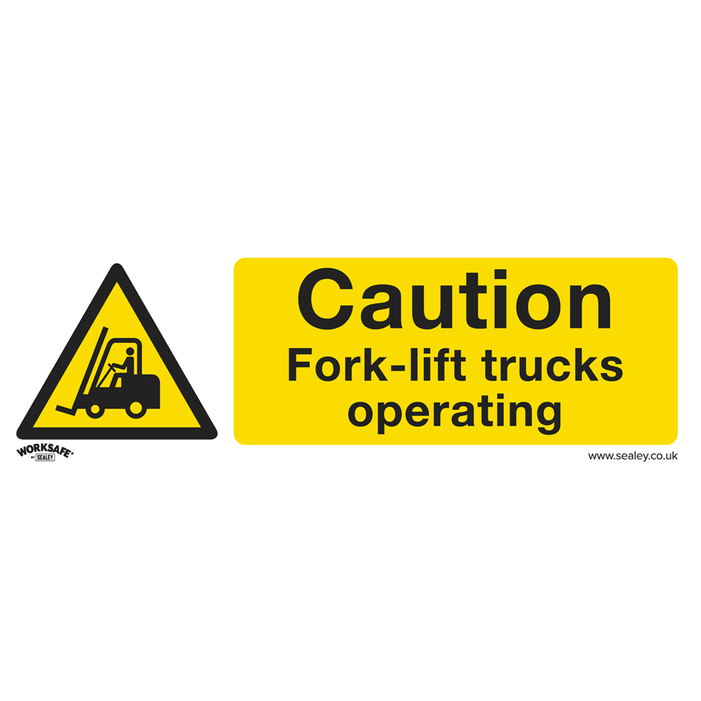 Warning Safety Sign - Caution Fork-Lift Trucks - Self-Adhesive Vinyl - Pack of 10