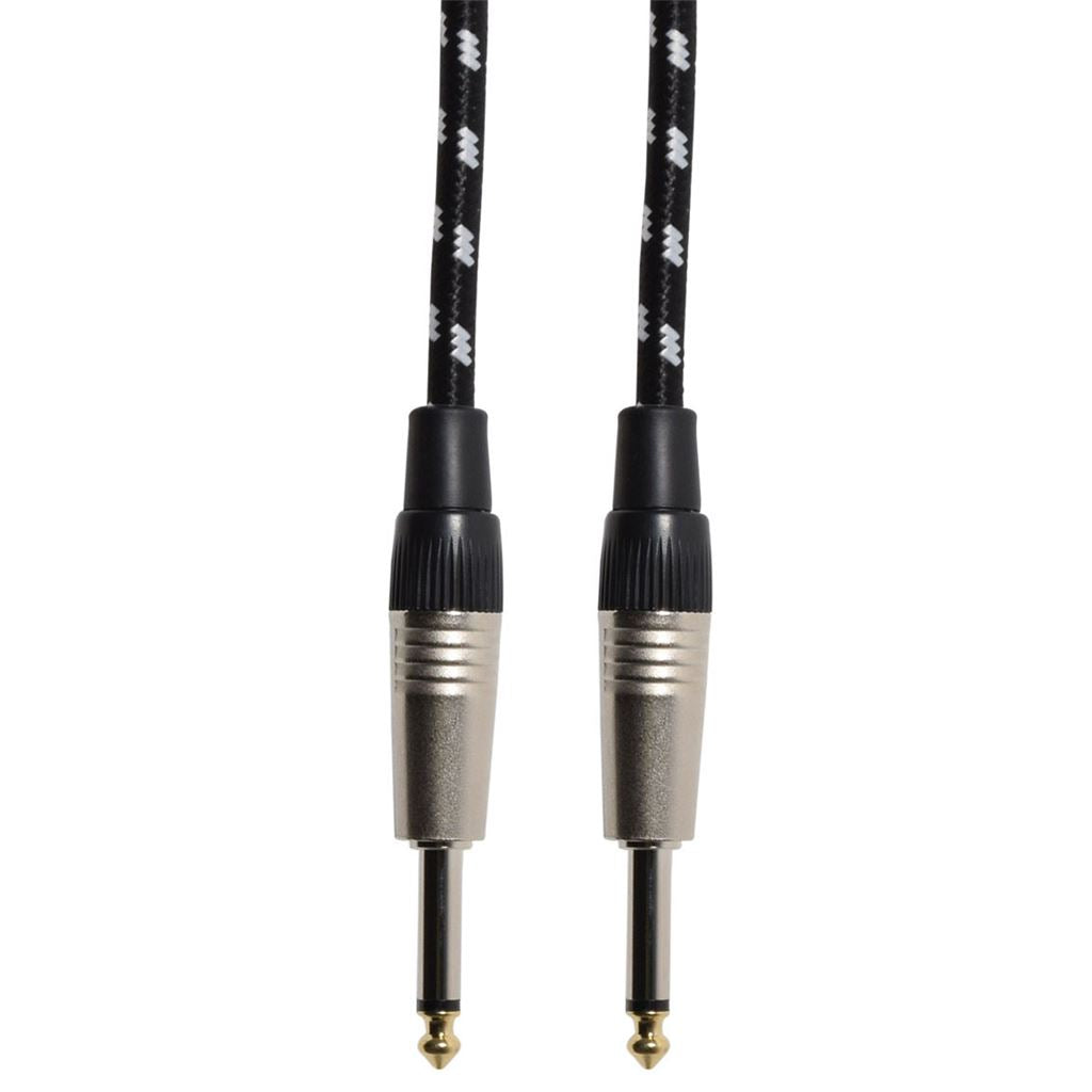 Classic Retro Braided Guitar Leads 6.3mm Mono Jack Plug - 6.3mm Mono Jack Plug - Blk/Wht