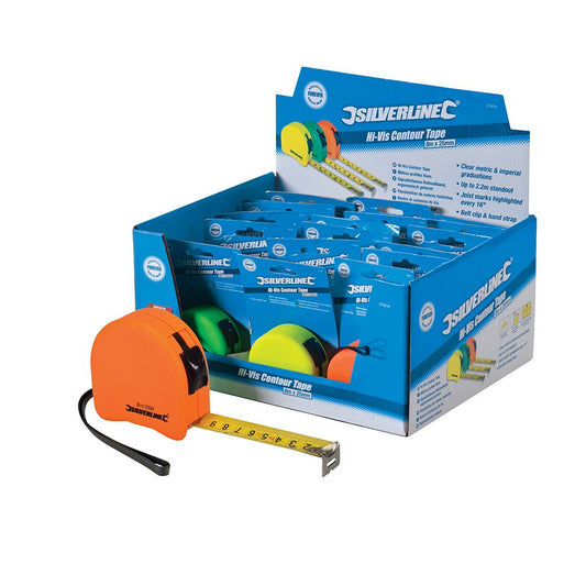 Silverline Hi-Vis Contour Tape Display Box - 18pce 8m / 26ft x 25mm