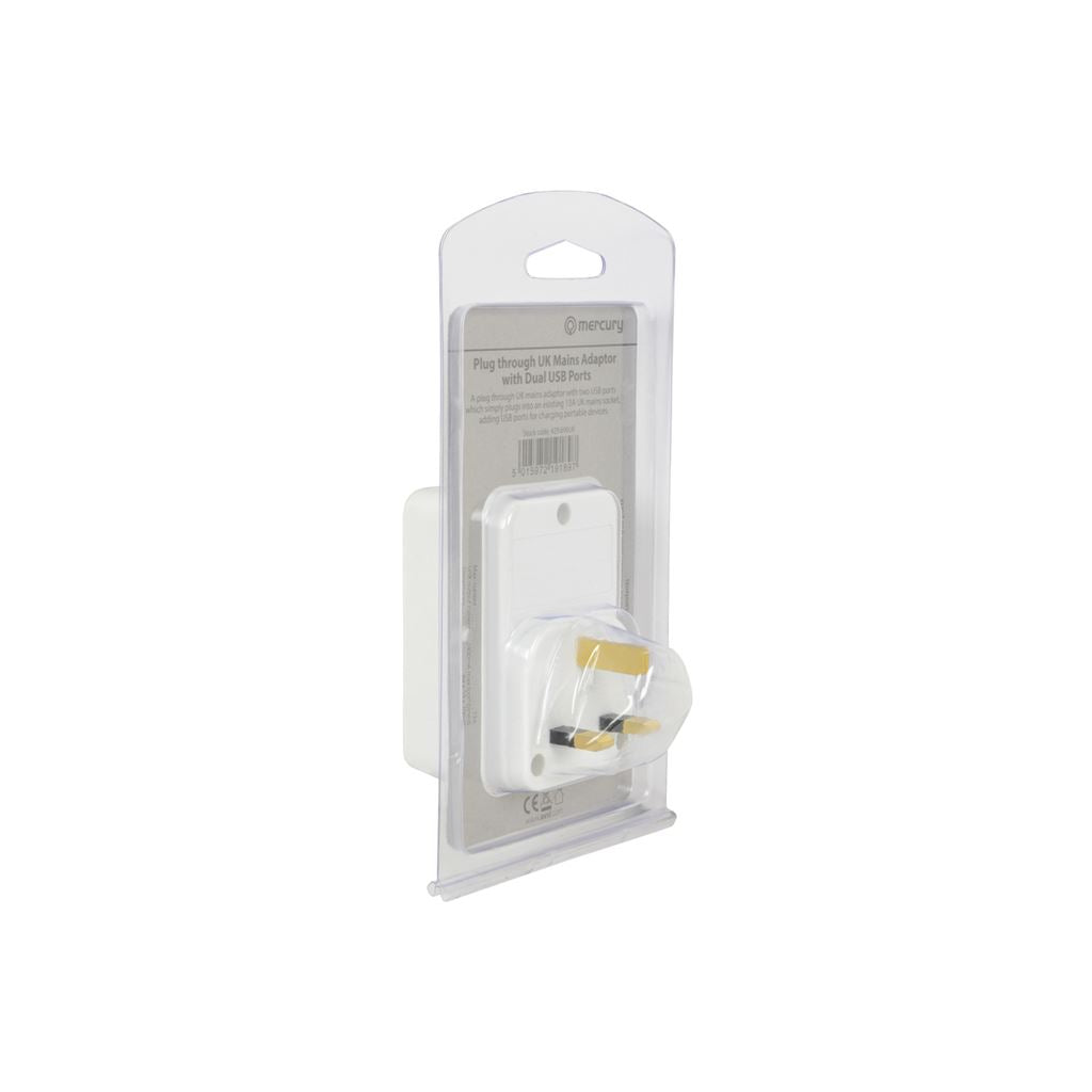 Plug through UK Mains Adaptor with Dual USB Ports 2.4A Max