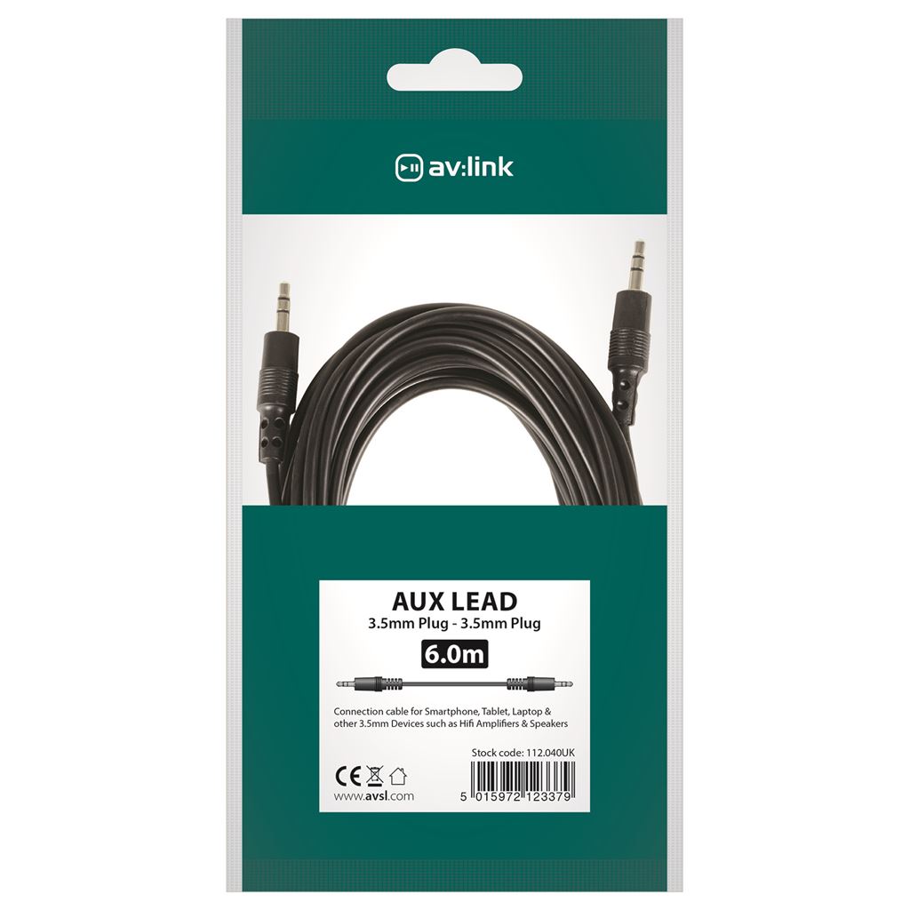 3.5mm Stereo Plug to 3.5mm Stereo Plug Leads - 6.0m