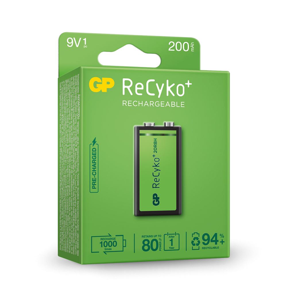 GP Recyko+ NiMH Rechargeable Batteries - 200 PP3 9V