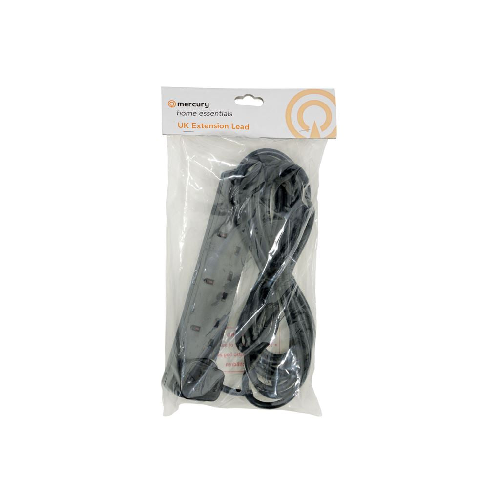 4 Gang Extension Leads - UK 4-Gang Black 5.0m