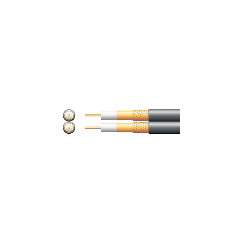 Twin RG59B/U 75 Ohms Foam Filled Coaxial Cable - Copper Braid - SAT/CCTV Foamed with Cu 100m Black