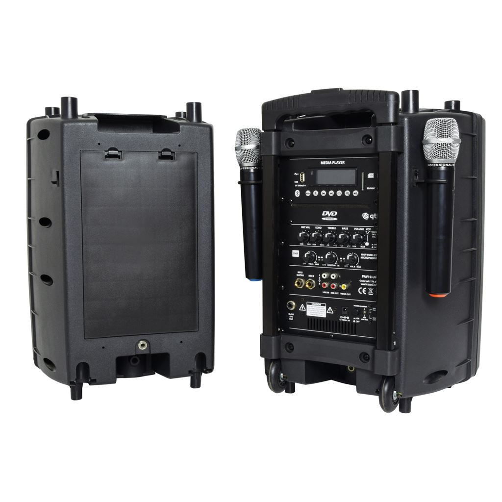 PAV Portable PA Set with UHF Mics, Bluetooth&#174; & DVD - PAV10 + 2 CD/DVD, USB/SD