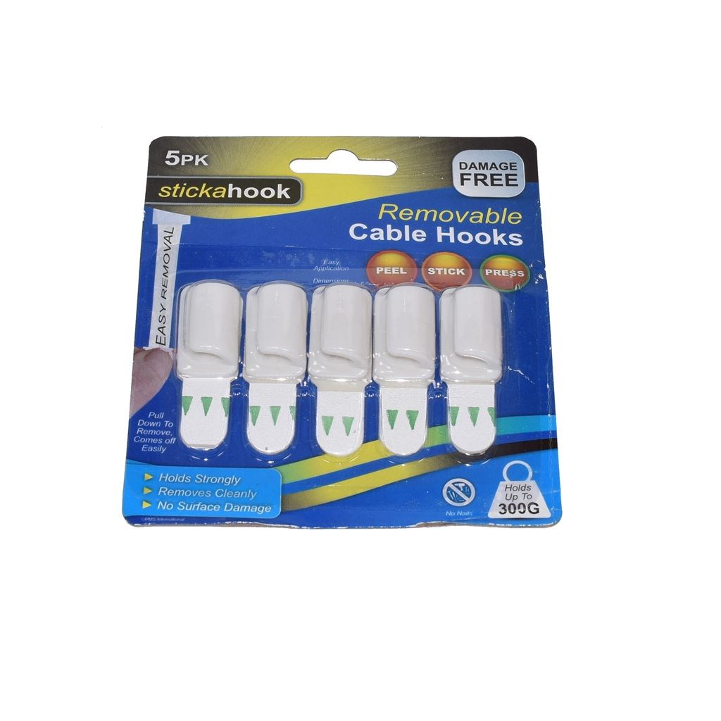 Easy Application Removable Cable Hooks Self Adhesive 5 x Pack 300G