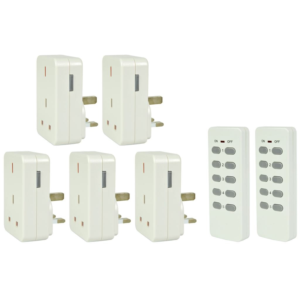 Wireless Remote Control Mains Sockets - Set of 5 (2 remotes) - WRC5-2