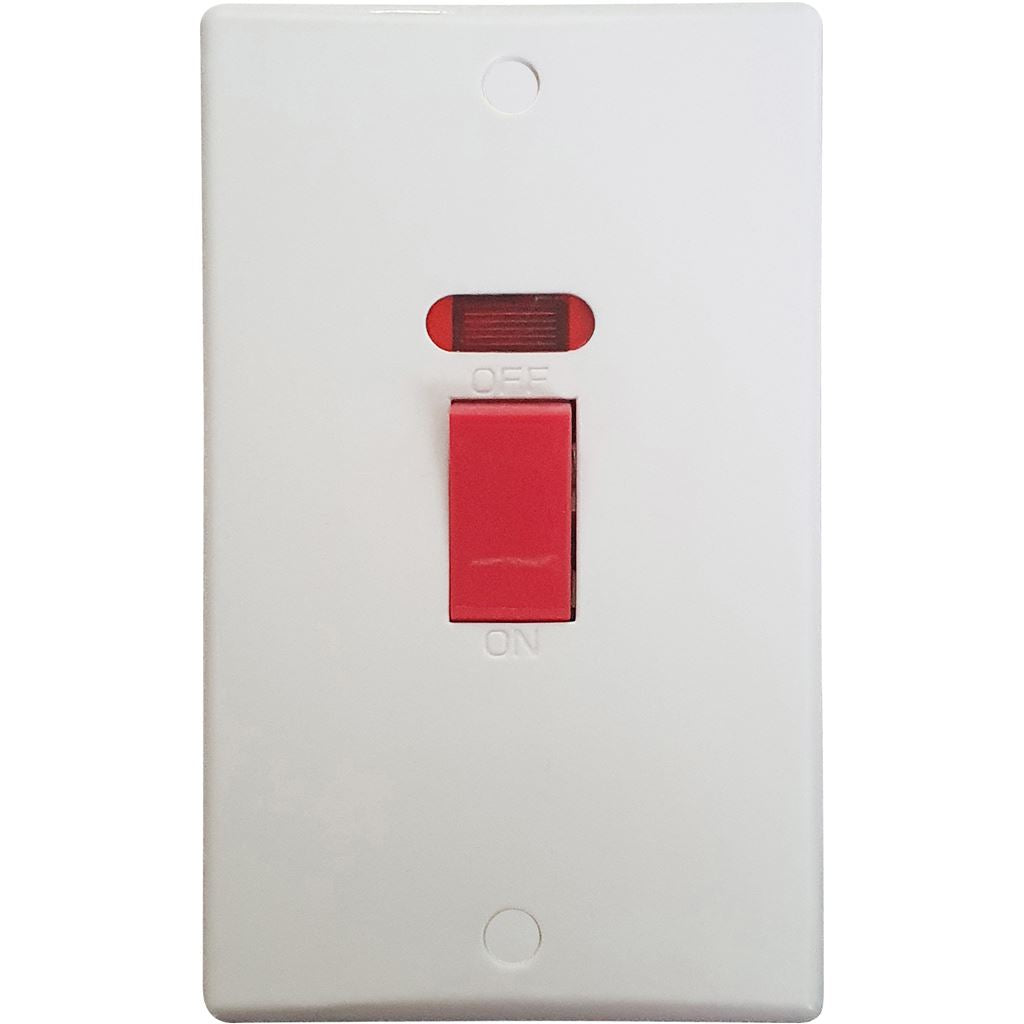 2 Gang Double Pole 45A Switch with Neon, Curved Edge