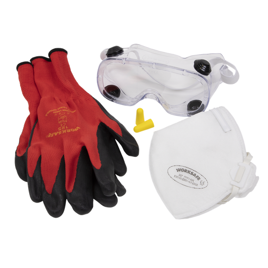 Flexi Grip Gloves, FFP1 Mask, Goggles & Ear Plugs