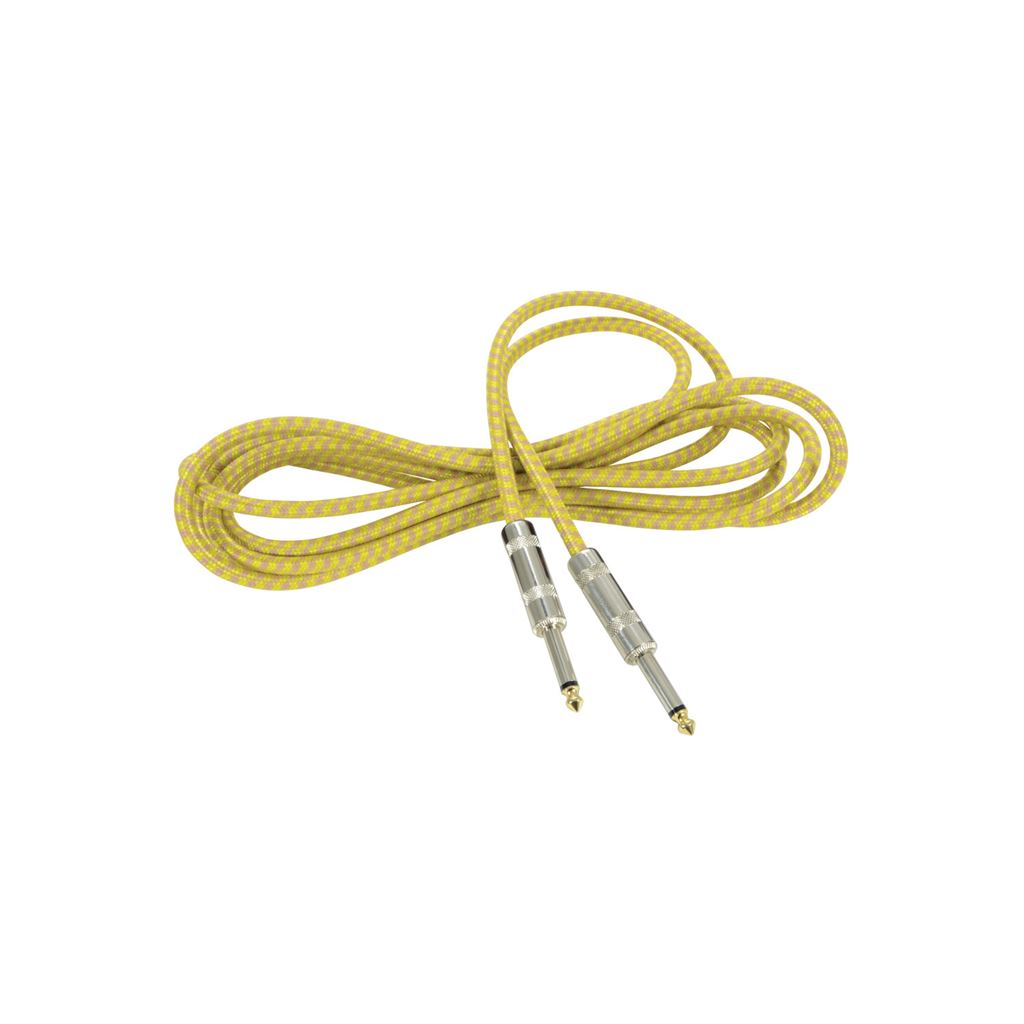 Classic Retro Braided Guitar Leads 6.3mm Mono Jack Plug - 6.3mm Mono Jack Plug - Grey/Gold 3.0m