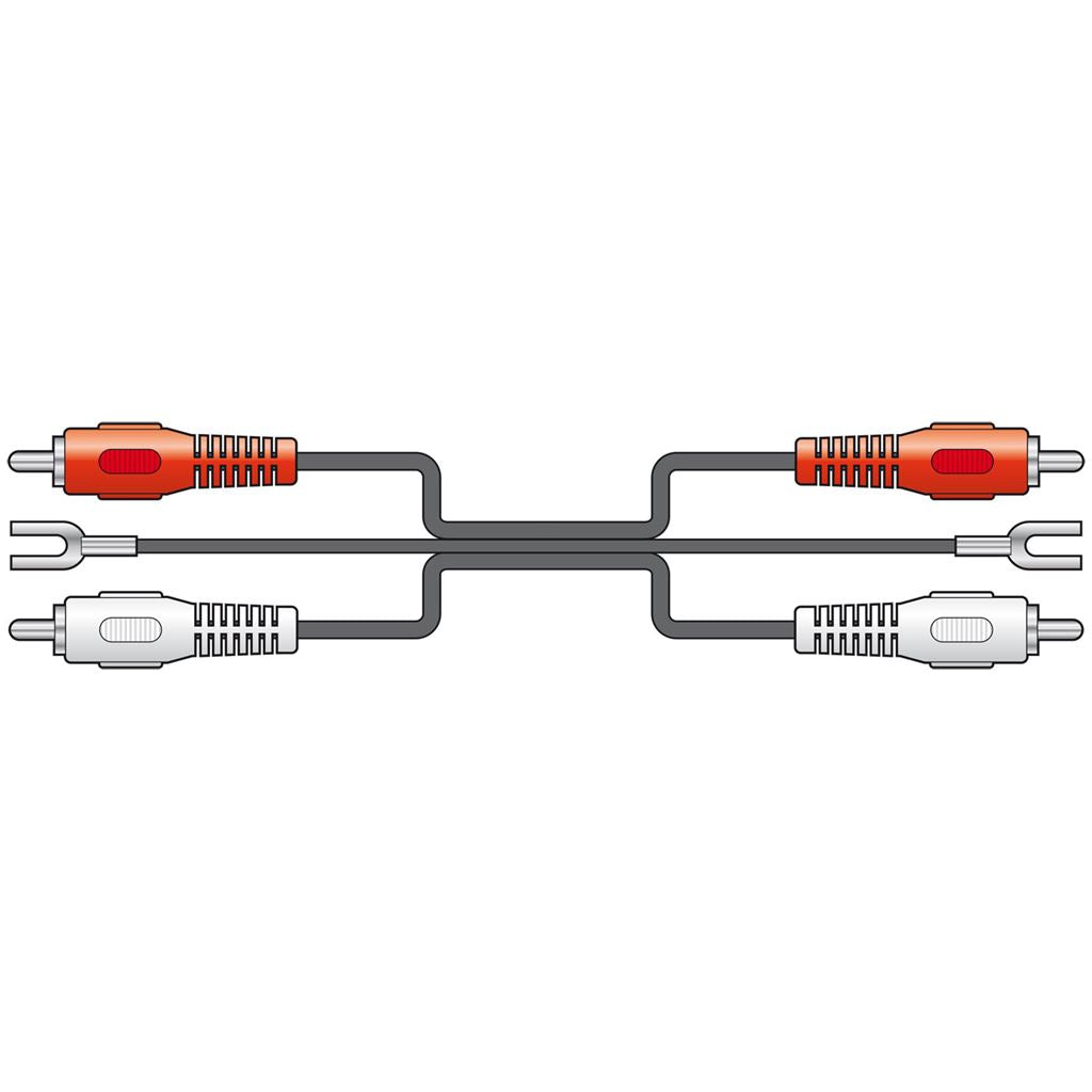 Twin RCA Phono to twin RCA Phono Cable with Ground Wire 1.2m - 2RCA plugs 2RCA plugs